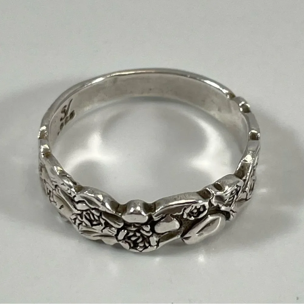 925 Sterling Silver Heart Flower Boho Ring Band Sz 7 Artisan Love Ring Fashion